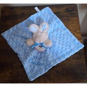 Tan Bunny Security Blanket Lovey Blue Baby Easter Rattle